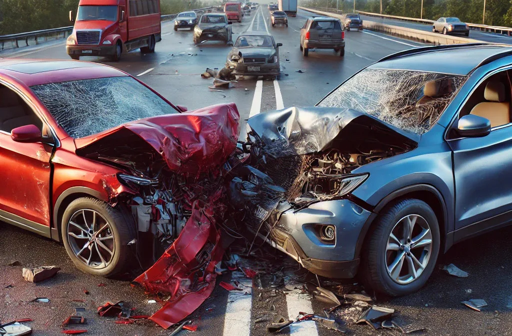 Vehicle accident involving multiple cars.