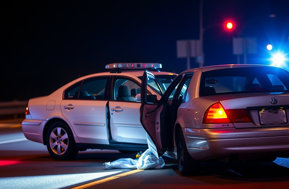 serious car accident involving a rideshare vehicle at night.