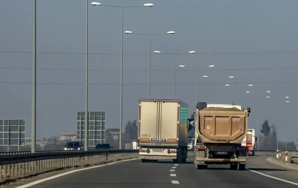 Trucks on a road.